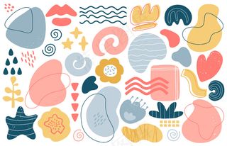 抽象涂鸦元素。时尚现代手绘纹理造型，创意当代审美涂鸦元素插画集。纹理图案，现代素描