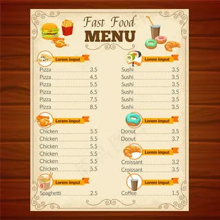 快餐菜单
