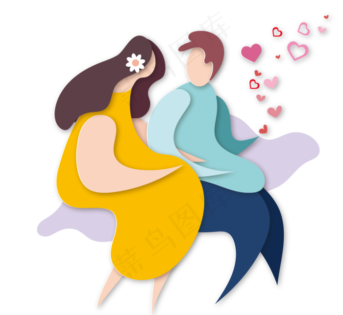 情人节情侣插图简单三维剪纸