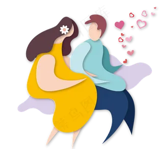 情人节情侣插图简单三维剪纸