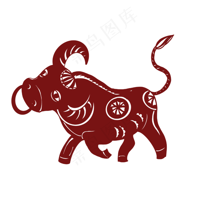 牛年门贴剪纸牛(3000X3000(DPI:300))psd模版下载