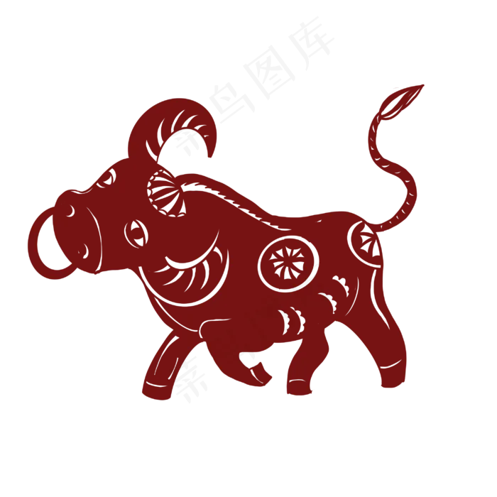 牛年门贴剪纸牛(3000X3000(DPI:300))psd模版下载