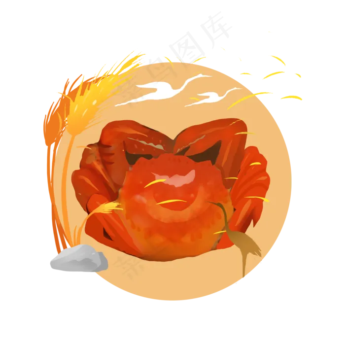 手绘大闸蟹芦苇白鹭PNG免抠素材(2000X2000(DPI:300))psd模版下载