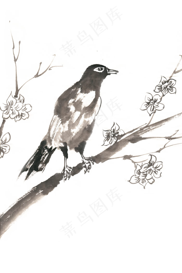 喜鹊梅花水墨画PNG免抠素材(4724X7087(DPI:300))psd模版下载