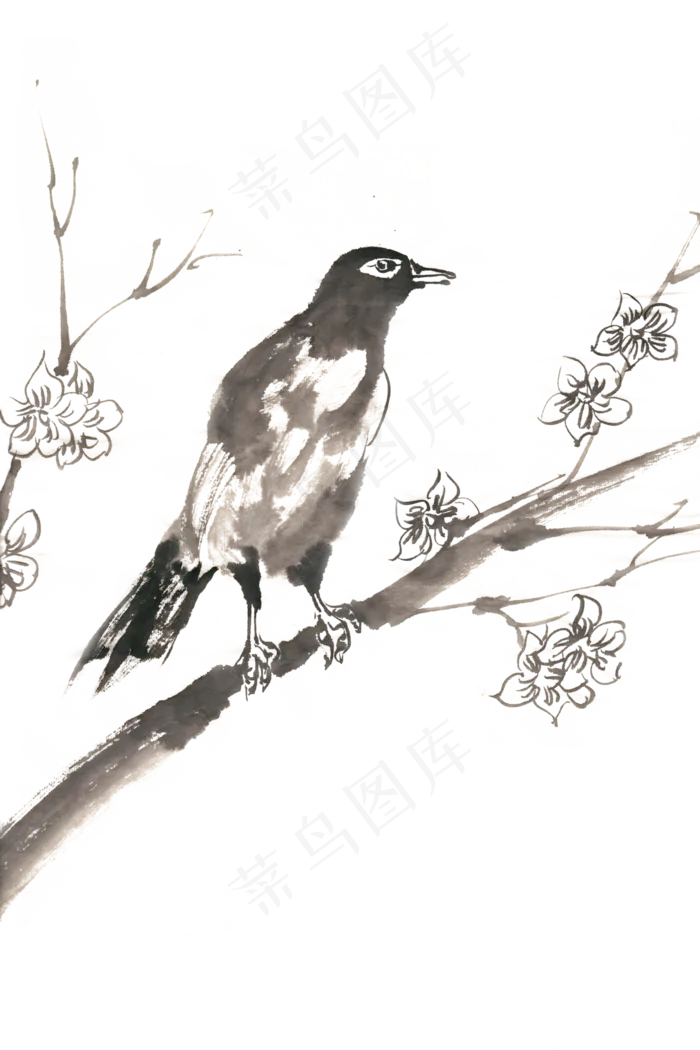 喜鹊梅花水墨画PNG免抠素材(4724X7087(DPI:300))psd模版下载