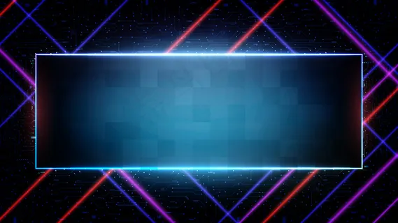 蓝色印刷电路板和霓虹灯方格的抽象未来背景 蓝色印刷电路板和霓虹灯方格的抽象未来背景