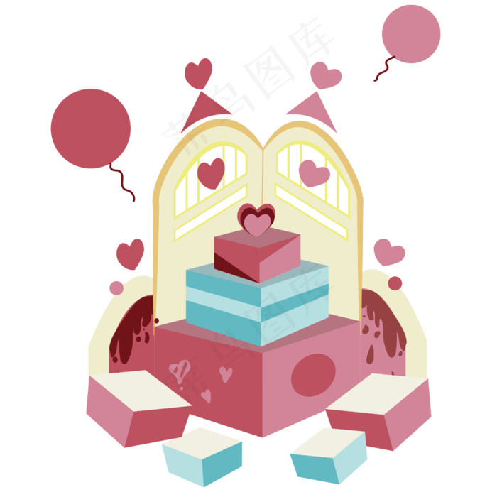 七夕情人节甜蜜礼物城堡立体方块