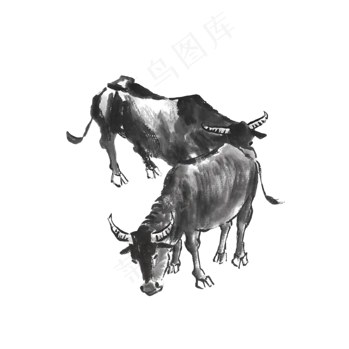 牛年大吉水墨牛(2000X2000(DPI:300))psd模版下载