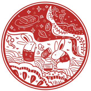 中秋节玉兔月饼风物国风剪纸免抠