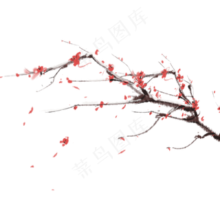 红色水墨梅花元素