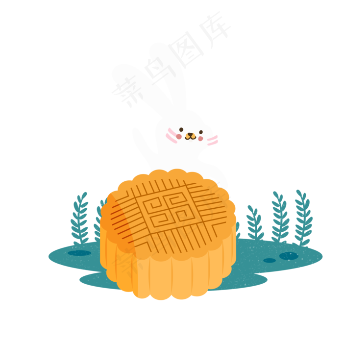 中秋节元素手绘小清新月饼兔子