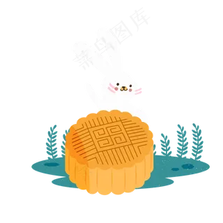 中秋节元素手绘小清新月饼兔子