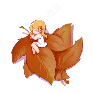 立秋暖色卡通枫叶少女png自带