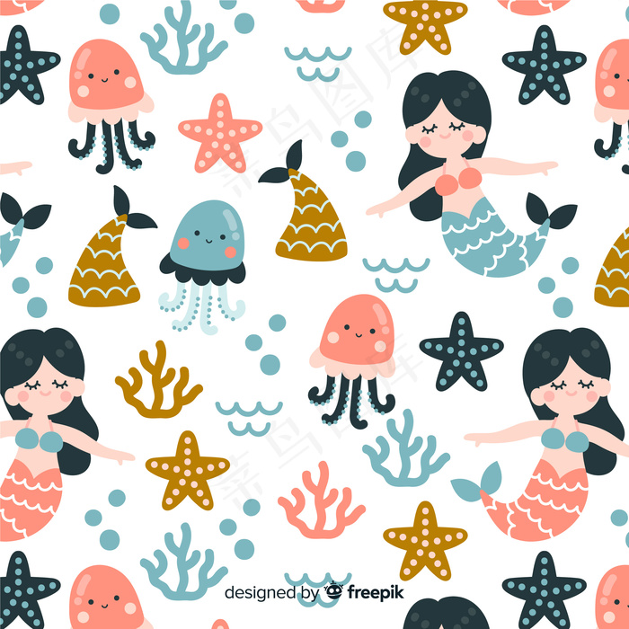 手绘美人鱼图案