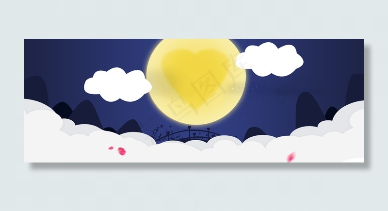 七夕中国风蓝色淘宝背景海报