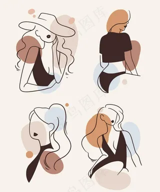 优雅线条艺术风格的女性