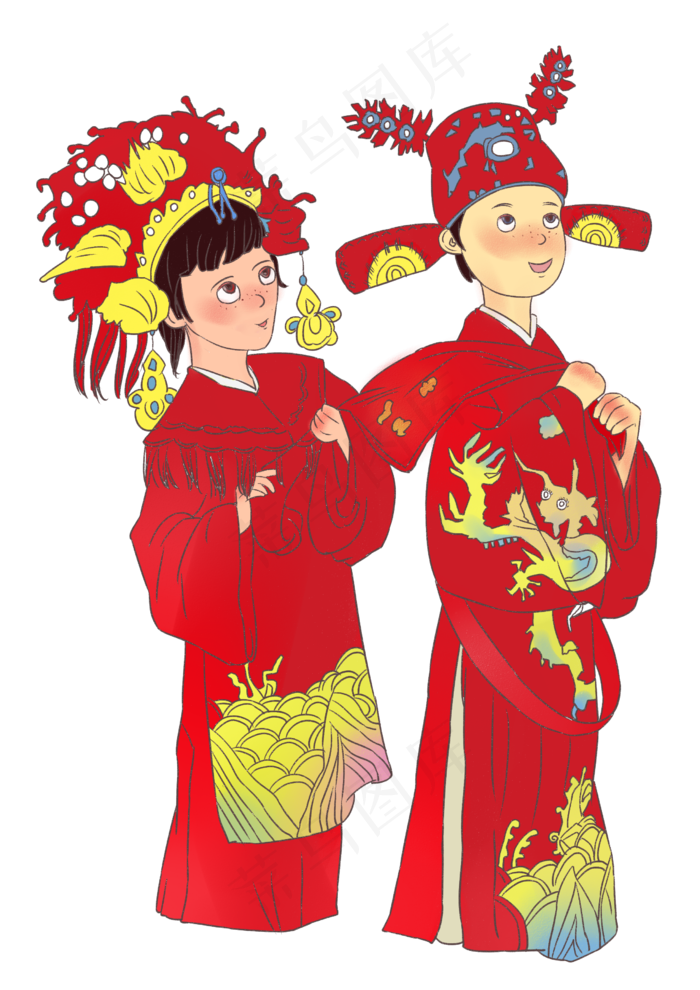 七夕节穿喜服的小情侣