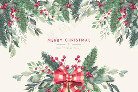 冬季自然的圣诞水彩背景