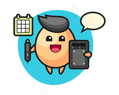 作为一个平面设计师的蛋吉祥物插图，可爱的风格设计的t恤，贴纸，标志元素