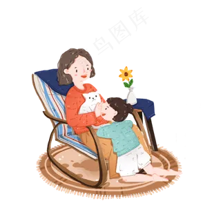 重阳节坐在摇椅上的老太太和孙女