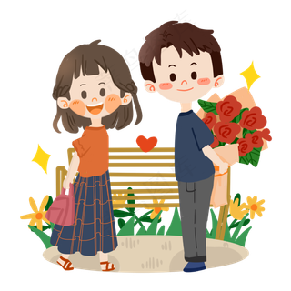 七夕卡通情侣送花PNG素材