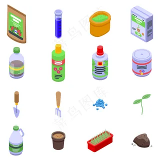 肥料图标集，等轴测样式