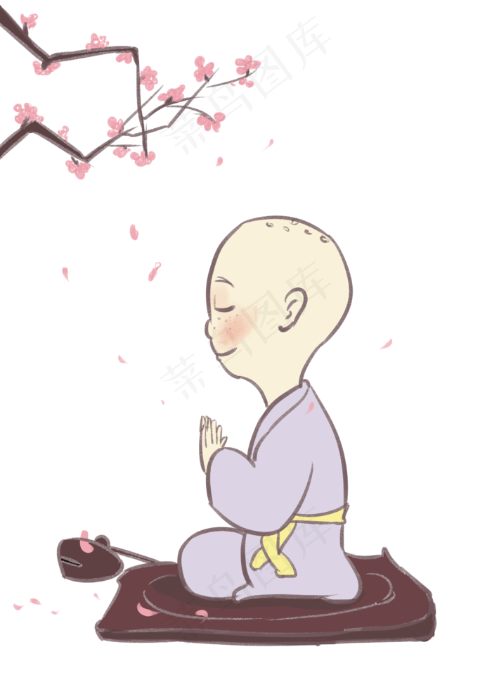 梅花树下打坐的可爱小和尚(2480X3507(DPI:300))psd模版下载