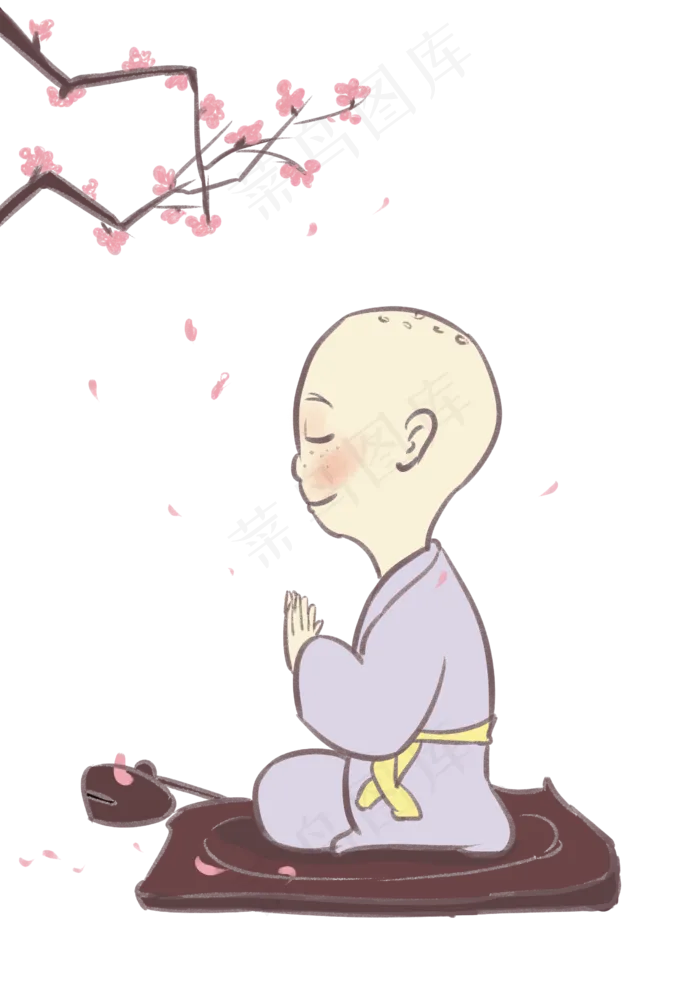 梅花树下打坐的可爱小和尚(2480X3507(DPI:300))psd模版下载