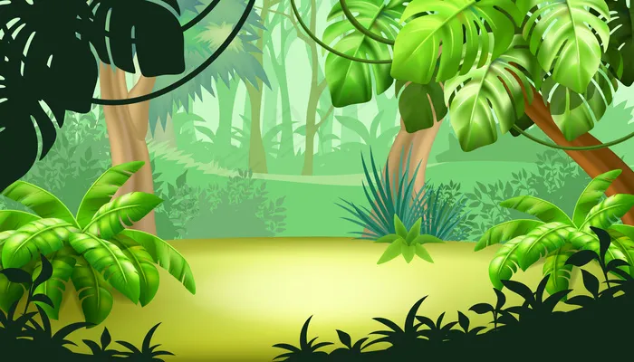 热带植物的游戏景观。eps,ai矢量模版下载