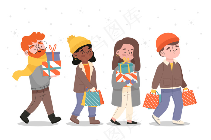 卡通穿冬装买礼物