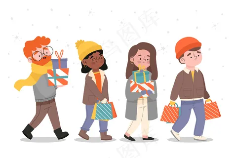 卡通穿冬装买礼物