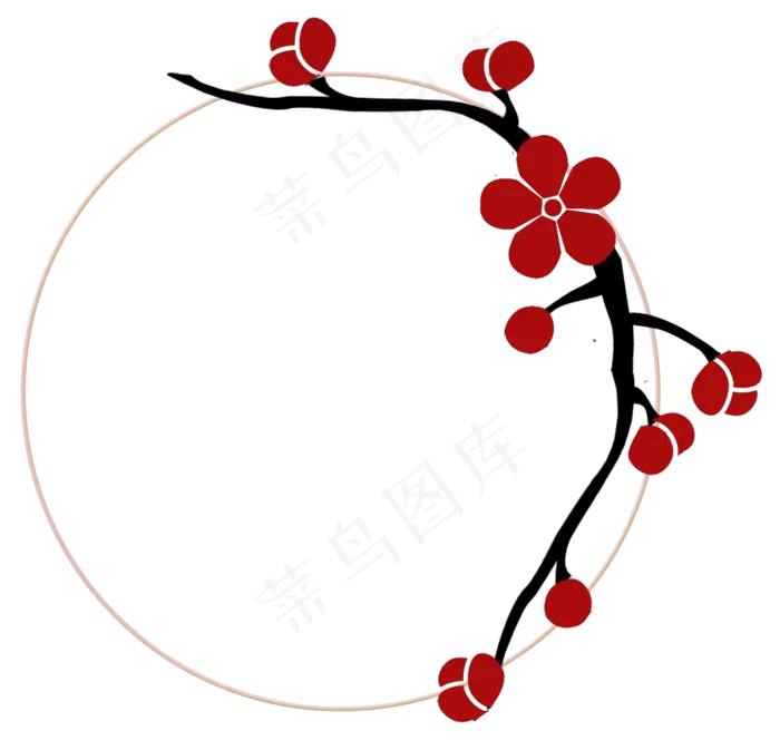 中国风梅花桃花水墨剪纸圆形边框(2080X2000(DPI:300))psd模版下载