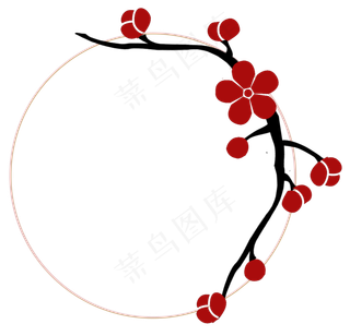 中国风梅花桃花水墨剪纸圆形边框