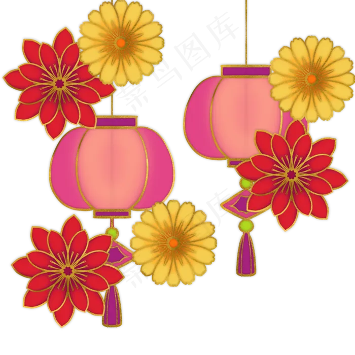 新年花朵灯笼(3000X3000(DPI:300))psd模版下载