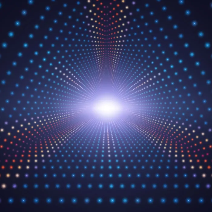 黑暗背景下彩色圆形的矢量无限三角形隧道。球体形成隧道扇区。eps,ai矢量模版下载