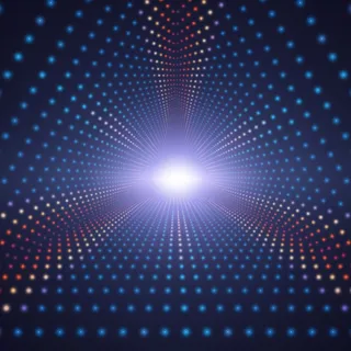 黑暗背景下彩色圆形的矢量无限三角形隧道。球体形成隧道扇区。