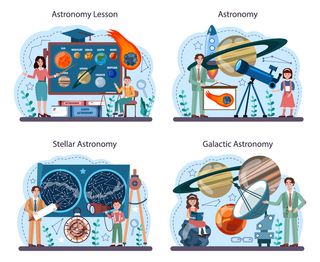 天文学校科目设置。学生用望远镜看