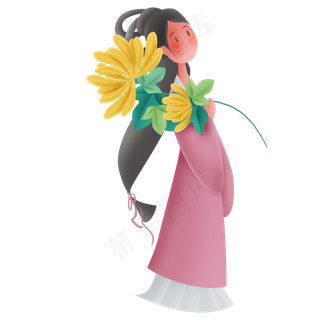 中国风采菊的古代女子 中国风采菊的古代女子