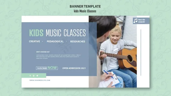 儿童音乐课程概念横幅banner模板