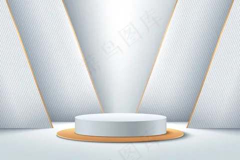 抽象的白色和金色圆形产品展示。未来派3d渲染几何形状银色。 抽象的白色和金色圆形产品展示。未来派3d渲染几何形状银色。