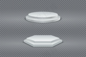 3d平台。白色圆形和六边形两级平台、基座或平台