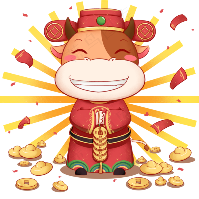 2021年春节红色喜庆牛年财神(3000X3000(DPI:299))psd模版下载