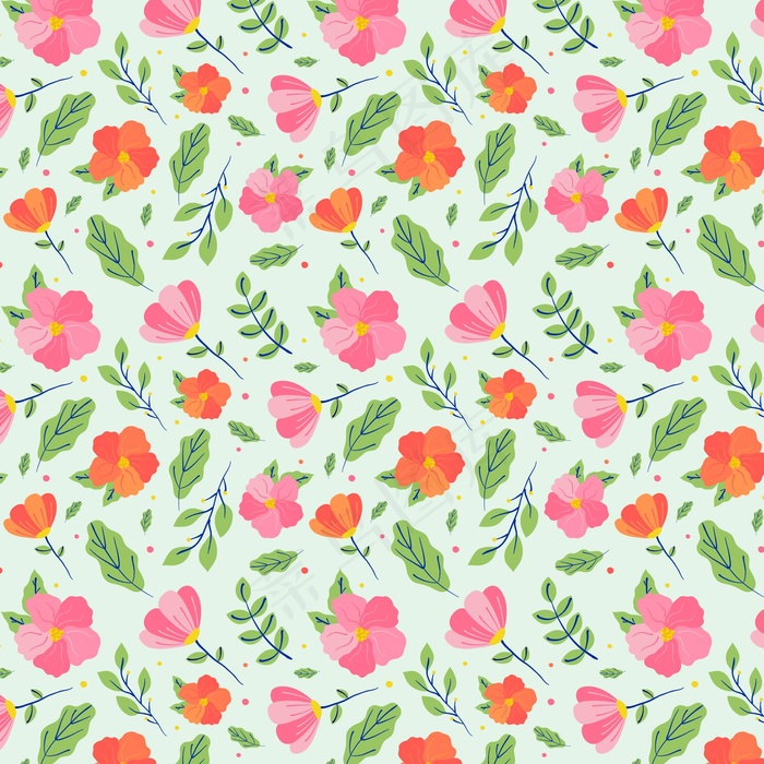 绿色背景上的简约花卉图案