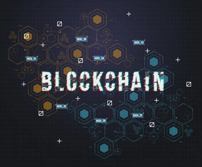 网络和应用程序app的抽象电路网络区块链概念。比特币加密货币技术说明。eps,ai矢量模版下载
