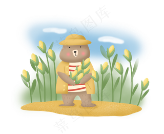 秋天秋日丰收熊动物玉米