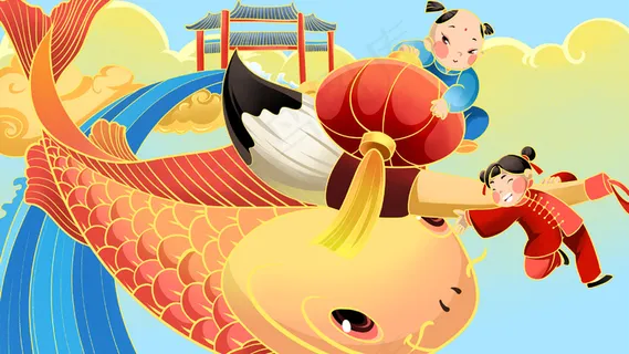 中国风福娃年画娃娃配图