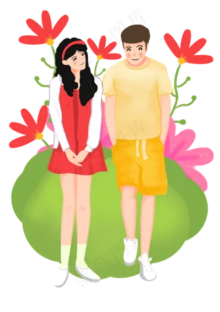 手绘时尚卡通情侣