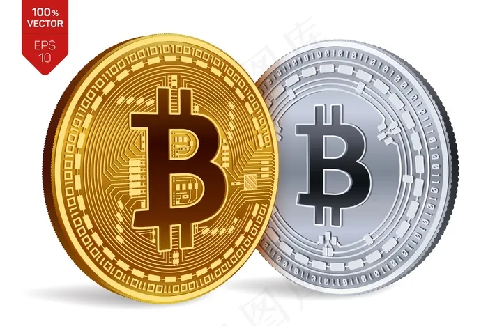 加密货币在白色背景上隔离有比特币现金符号和比特币符号的金银币。