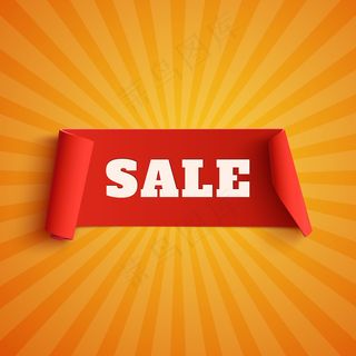 出售，红色横幅banner橙色背景与光线。