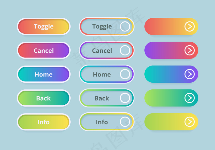 渐变按钮。web ui元素彩色模板操作按钮集。